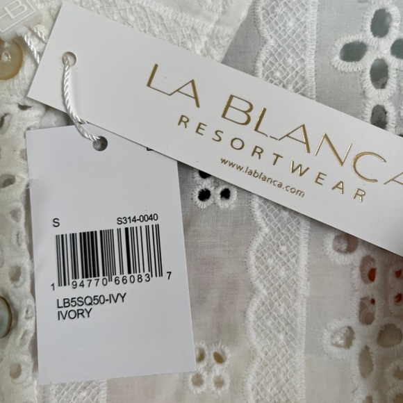 La Blanca Swim Suit Coverup NEW White Eyelet Button-Up Shirt - Picture 9 of 12